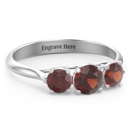 Past Present Future 3-Stone Ring in 925 Sterling Silver with Garnet