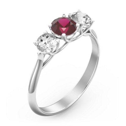 Past Present Future 3-Stone Ring – 10K White Gold with Ruby and Cubic Zirconia