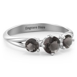 Orion’s Belt Three Stone Round Brilliant Cut Ring in 925 Sterling Silver with Smokey Quartz