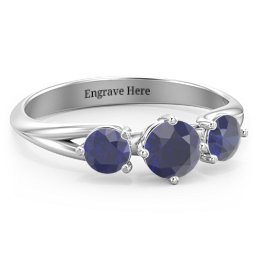 Orion’s Belt Three Stone Round Brilliant Cut Ring in 925 Sterling Silver with Blue Sapphire