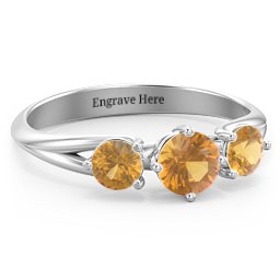 Orion’s Belt Three Stone Round Brilliant Cut Ring in 925 Sterling Silver with Citrine