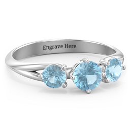 Orion’s Belt Three Stone Round Brilliant Cut Ring in 925 Sterling Silver with Blue Topaz