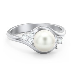 7mm Freshwater Pearl Wave Ring with Accents