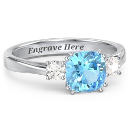 3 Stone Cushion Cut Duchess Ring in 925 Sterling Silver