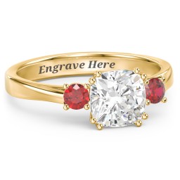 3 Stone Cushion Cut Duchess Ring in 18K Gold Plated Silver
