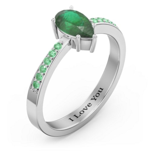 Fancy Pear Shape Ring with Accent band – Sterling Silver with Emerald and Green Premium Zirconia