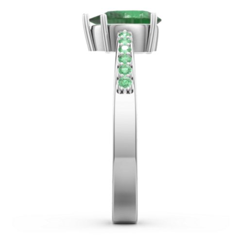 Fancy Pear Shape Ring with Accent band – Sterling Silver with Emerald and Green Premium Zirconia