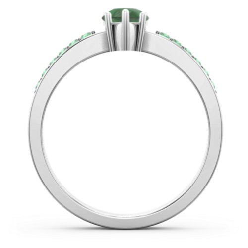 Fancy Pear Shape Ring with Accent band – Sterling Silver with Emerald and Green Premium Zirconia