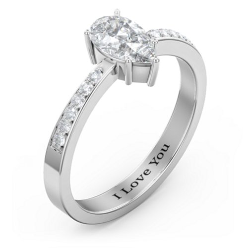 Fancy Pear Shape Ring with Accent band – 10K White Gold with White Premium Zirconia