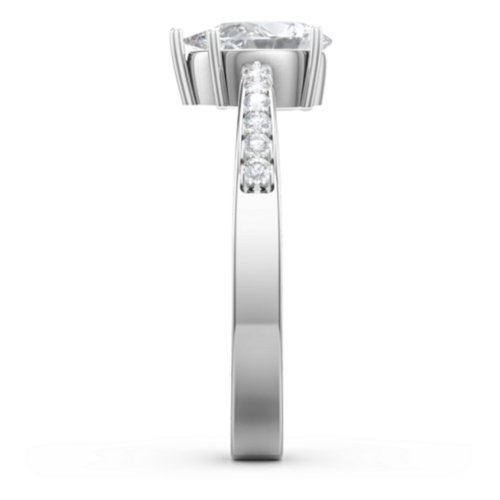 Fancy Pear Shape Ring with Accent band – 10K White Gold with White Premium Zirconia