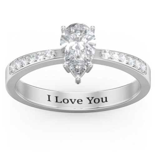 Fancy Pear Shape Ring with Accent band – 10K White Gold with White Premium Zirconia