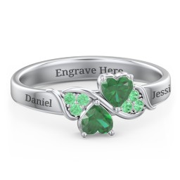 Heart of Hearts with Accent Stones Ring in 925 Sterling Silver with Emerald and Green Premium Zirconia
