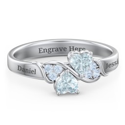 Heart of Hearts with Accent Stones Ring in 925 Sterling Silver with Aquamarine and Fancy Blue Premium Zirconia