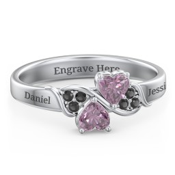 Heart of Hearts with Accent Stones Ring in 925 Sterling Silver with Alexandrite and Black Premium Zirconia