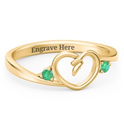 Hearts Entwined Pinky Promise Ring in 18K Gold Plated Silver with Emerald