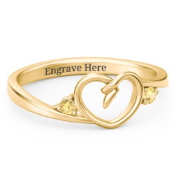 Hearts Entwined Pinky Promise Ring in 18K Gold Plated Silver with Citrine
