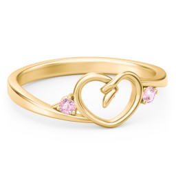 Hearts Entwined Pinky Promise Ring in 18K Gold Plated Silver with Pink Tourmaline