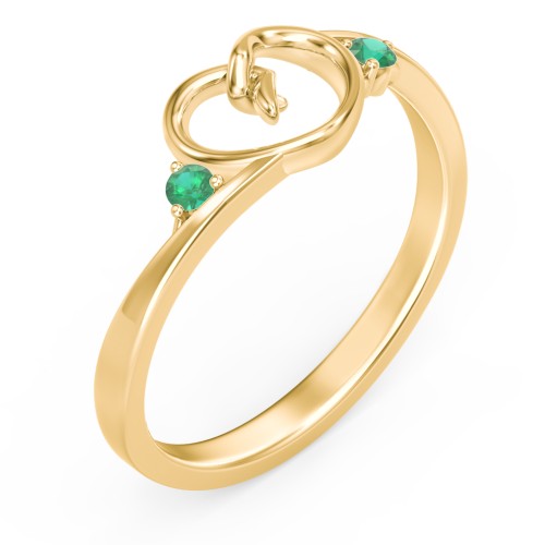 Hearts Entwined Pinky Promise Ring – 18K Gold Plated Silver with Emerald