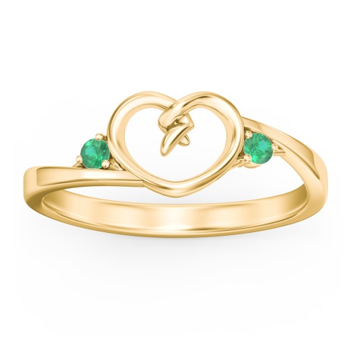 Hearts Entwined Pinky Promise Ring – 18K Gold Plated Silver with Emerald