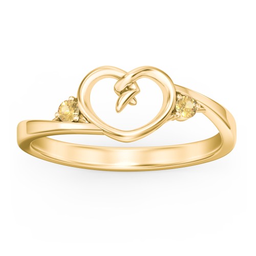 Hearts Entwined Pinky Promise Ring – 18K Gold Plated Silver with Citrine