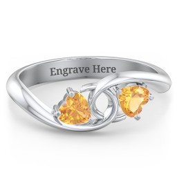 Two of Hearts Pinky Promise Ring in 925 Sterling Silver with Citrine