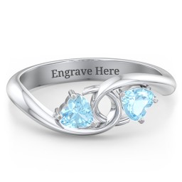 Two of Hearts Pinky Promise Ring in 925 Sterling Silver with Blue Topaz