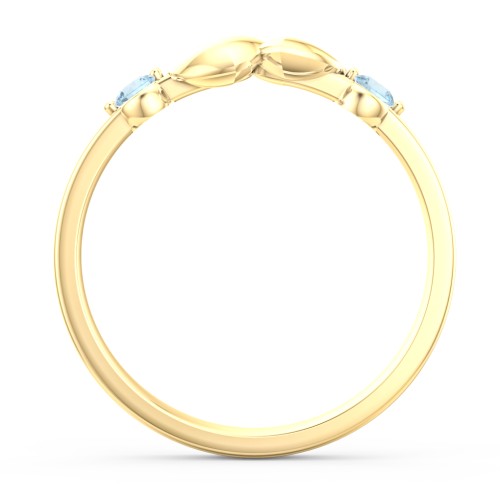 Heart-to-Heart Ring with Accent Stones – 18K Gold Plated Silver with Blue Topaz