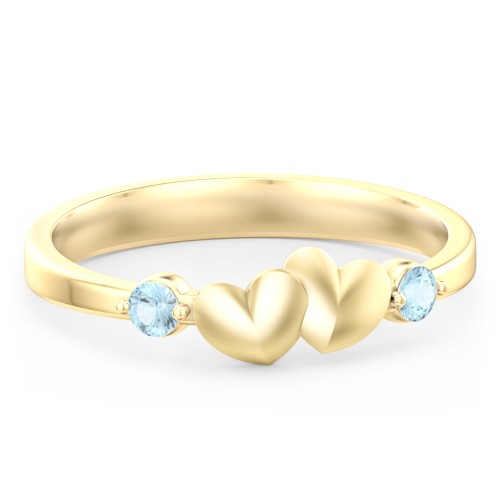 Heart-to-Heart Ring with Accent Stones – 18K Gold Plated Silver with Blue Topaz