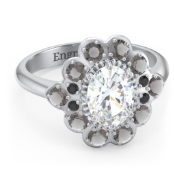 Princess in Love Ring in 925 Sterling Silver with White Premium Zirconia, Smokey Quartz, and Black Premium Zirconia