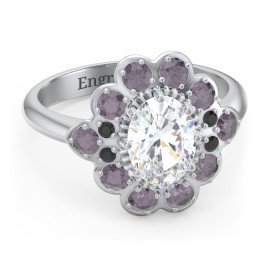 Princess in Love Ring in 925 Sterling Silver with White Premium Zirconia, Alexandrite, and Black Premium Zirconia