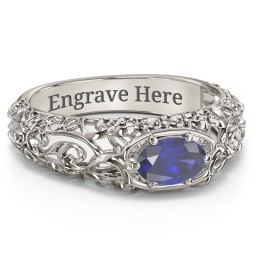 Vintage Graduation Ring in 10K Solid White Gold with Blue Sapphire