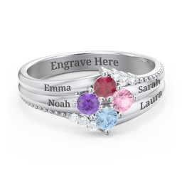 Engravable Triple Band Gemstone
Ring with Accents