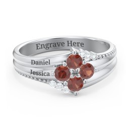 Engravable Triple Band Gemstone
Ring with Accents in 925 Sterling Silver with Garnet and White Premium Zirconia