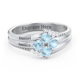 Engravable Triple Band Gemstone
Ring with Accents in 925 Sterling Silver with Blue Topaz and White Premium Zirconia