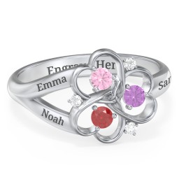 Engravable Intertwined Triple Heart Ring with Gemstones