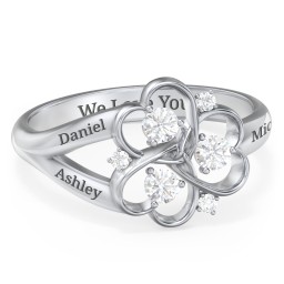 Engravable Intertwined Triple Heart Ring with Gemstones