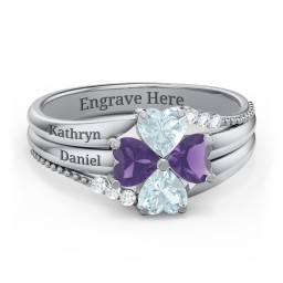 A Mother's Love and Luck Ring in 925 Sterling Silver with Aquamarine, Amethyst, and White Premium Zirconia