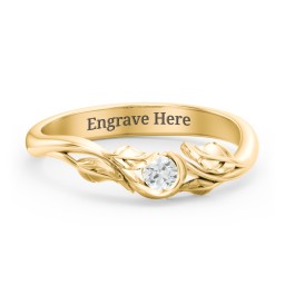 Solitaire Leaf Band Ring