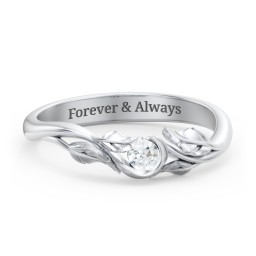 Solitaire Leaf Band Ring in 925 Sterling Silver