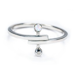 Bypass Barbell Ring with Gemstone in 925 Sterling Silver with Opal