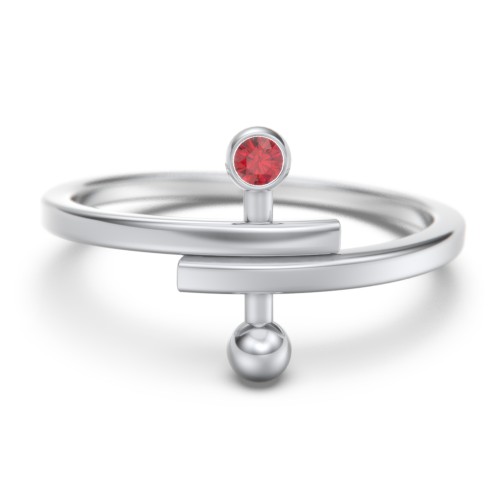 Bypass Barbell Ring with Gemstone – Sterling Silver with Garnet