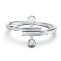 Bypass Barbell Ring with Gemstone – 10K White Gold with Opal