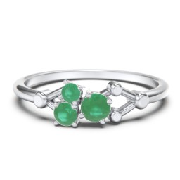 3-Stone Constellation Ring with Gemstones in 925 Sterling Silver with Emerald