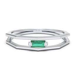 Faceted Double Band with Baguette Stone in 925 Sterling Silver with Emerald