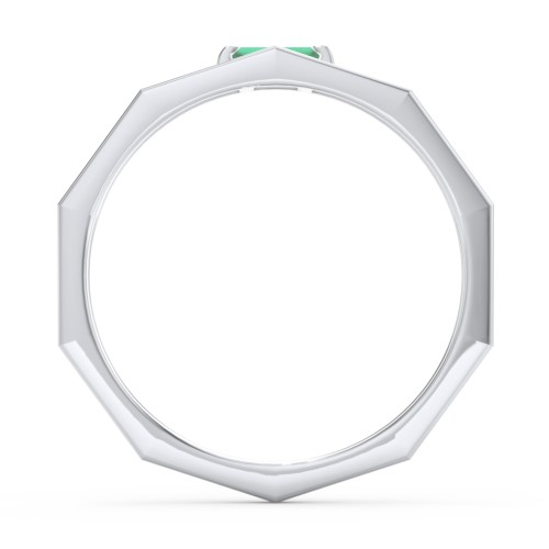 Faceted Double Band with Baguette Stone – Sterling Silver with Emerald