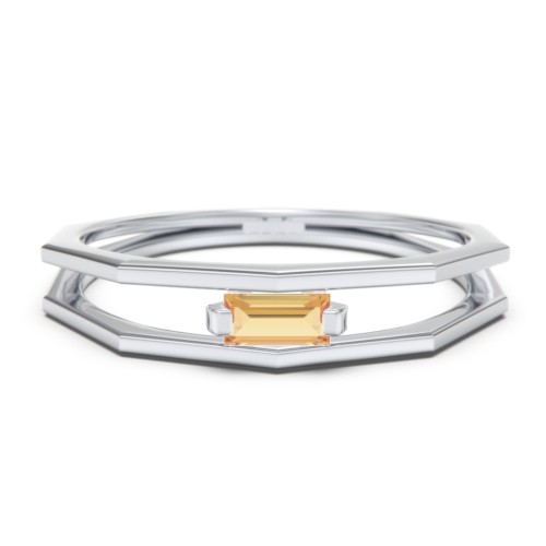 Faceted Double Band with Baguette Stone – Sterling Silver with Citrine