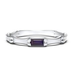 East-West Stackable Baguette Ring with Hinged Texture in 925 Sterling Silver with Alexandrite