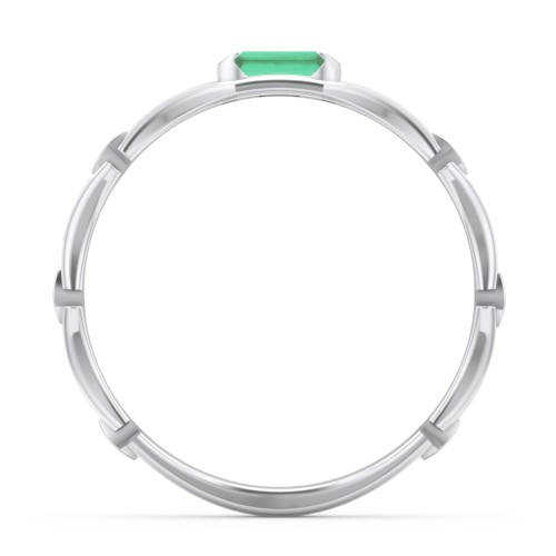 East-West Stackable Baguette Ring with Hinged Texture – Sterling Silver with Emerald