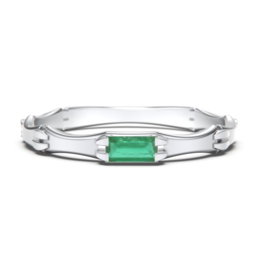 East-West Stackable Baguette Ring with Hinged Texture – Sterling Silver with Emerald