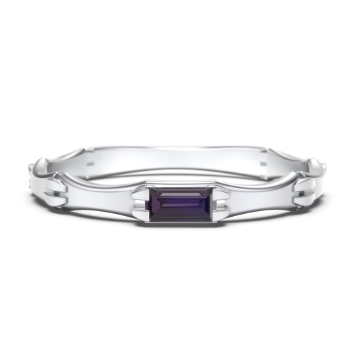 East-West Stackable Baguette Ring with Hinged Texture – Sterling Silver with Alexandrite